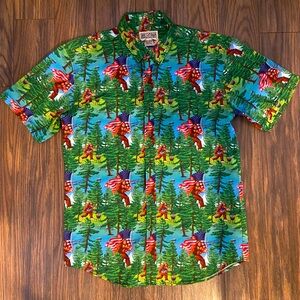 RSVLTS Smells Like Bigfoot’s Hot Dog button-up shirt. Men’s size Large.